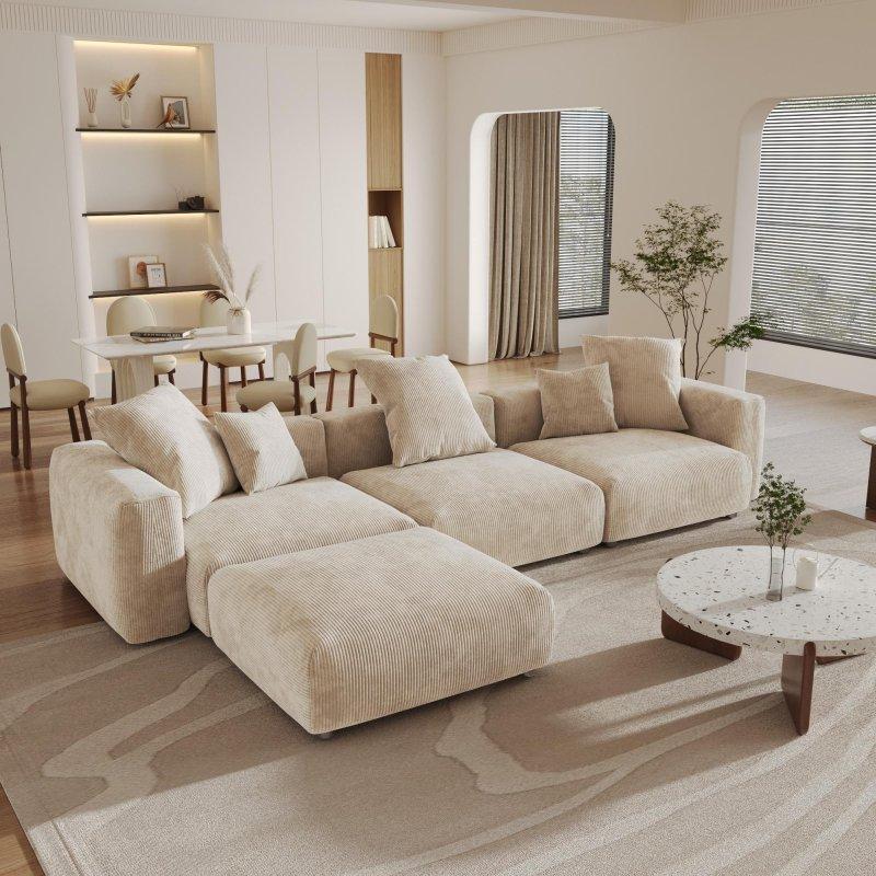 Bej Kadife Puf Dahil Modüler Yönü Değiştirilebilir Köşe Koltuk - 360x190 cm - 258866