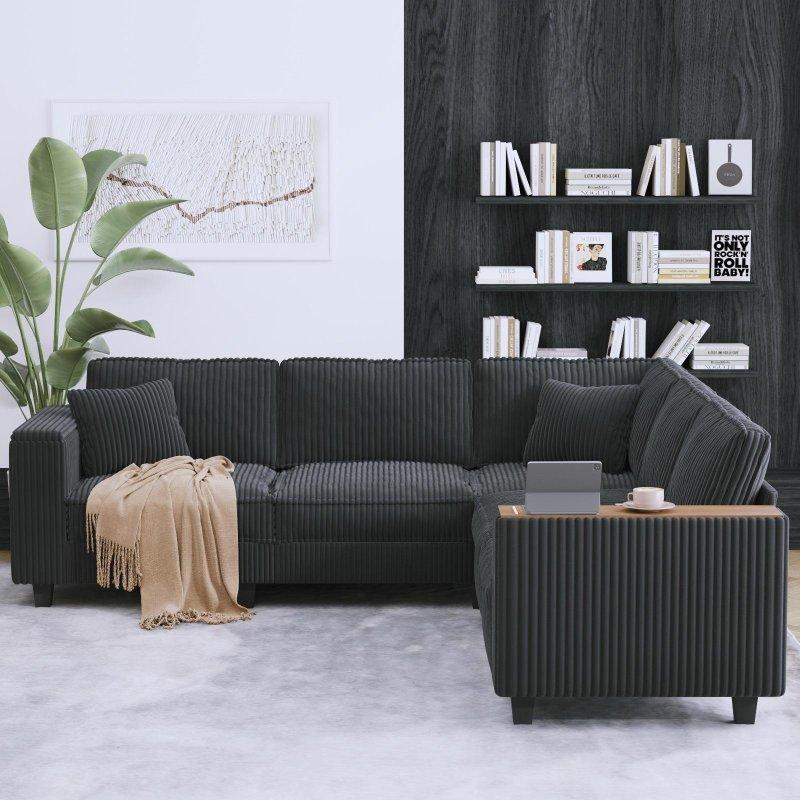 Bej Kadife Saklama Alanlı Modüler Köşe Koltuk - 247x82 cm - 259091