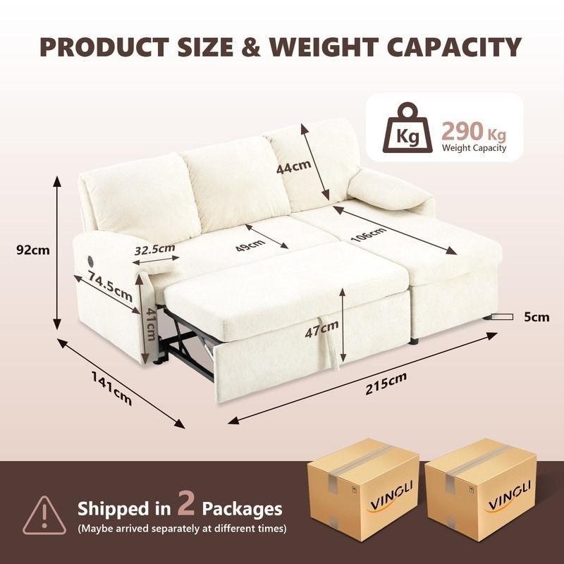 Bej Kadife Yataklı Saklama Alanlı USB Portlu Modüler Bohem Koltuk - 216x143 cm - 294552