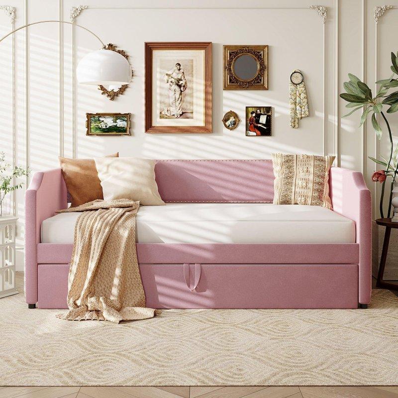 Bej Kadife Yavru Yataklı Daybed Karyola - 329632