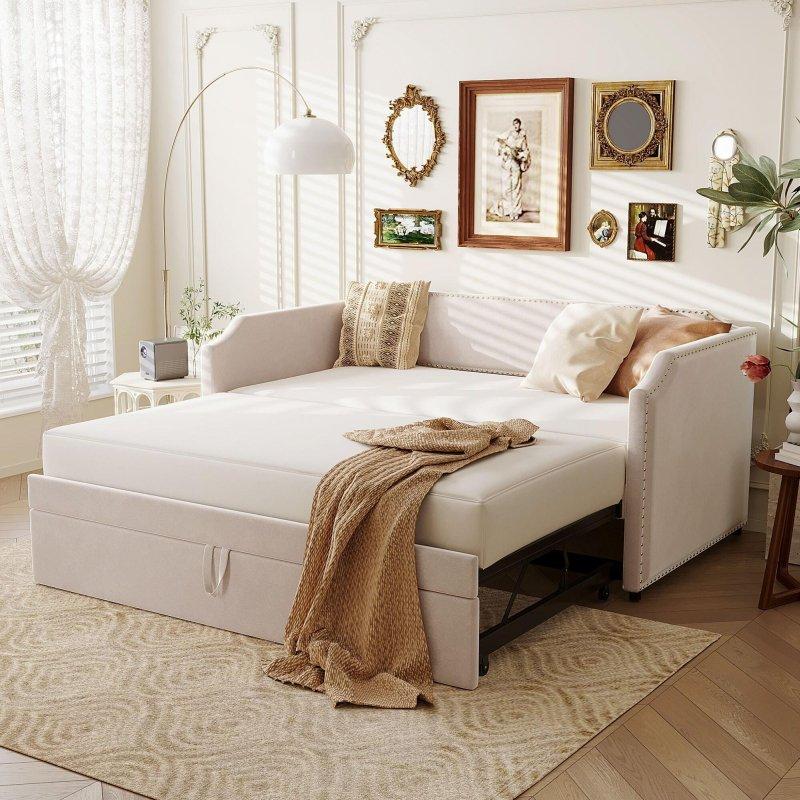 Bej Kadife Yavru Yataklı Daybed Karyola - 329632