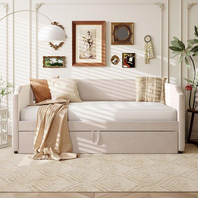 Bej Kadife Yavru Yataklı Daybed Karyola - 329632 Bej Kadife Yavru Yataklı Daybed Karyola - 329632