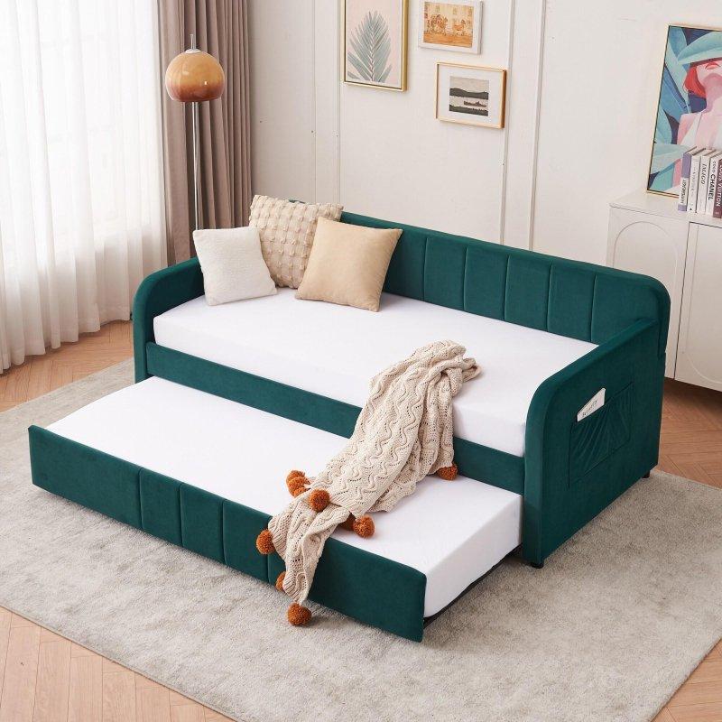 Bej Kadife Yavrulu Ahşap ve MDF İskeletli Bohem Koltuk - 182 cm - 288253