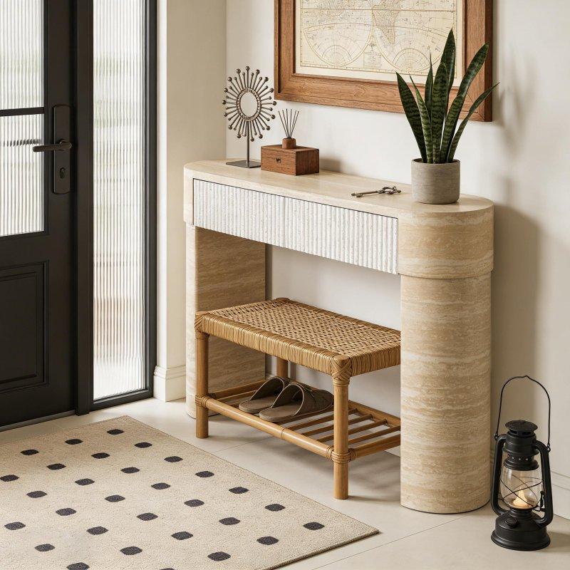 Bej Kahverengi MDF Yivli Çekmeceli Dresuar - 120x30x75 cm - 331256