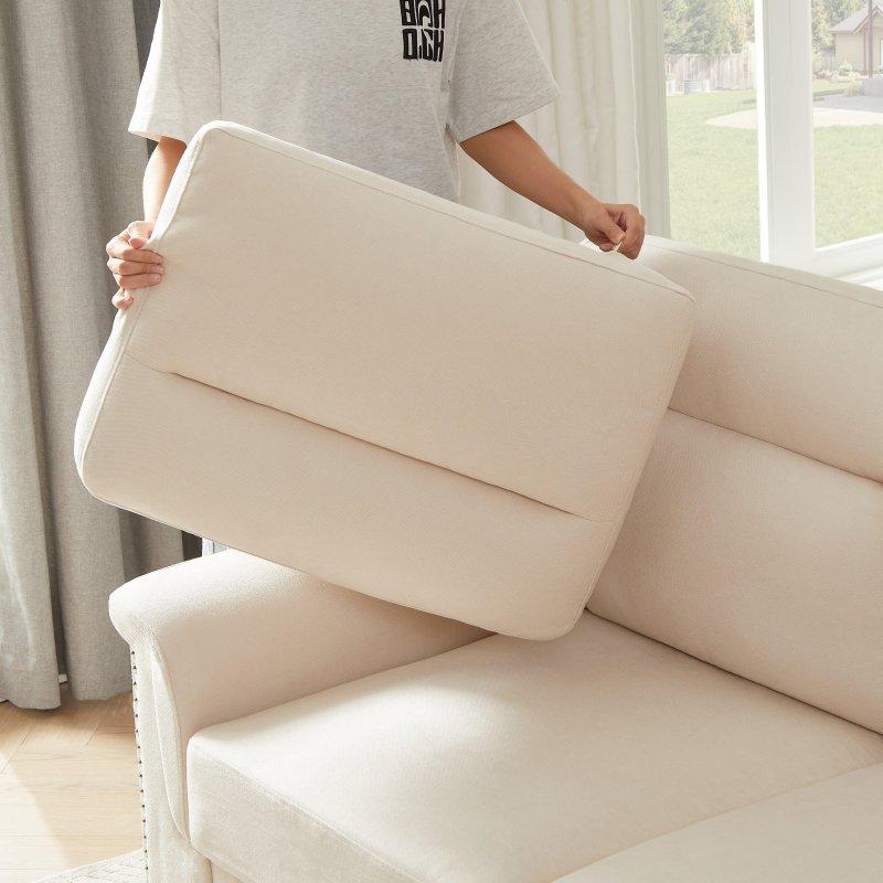 Bej Kar Polar Kumaş Zımba Detaylı 3 Kişilik Bohem Koltuk - 209 cm - 293349