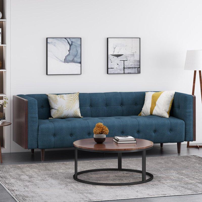 Bej Kauçuk Ağacı İskeletli Kapitoneli 3 Kişilik Bohem Koltuk - 228x81x77 cm - 294596
