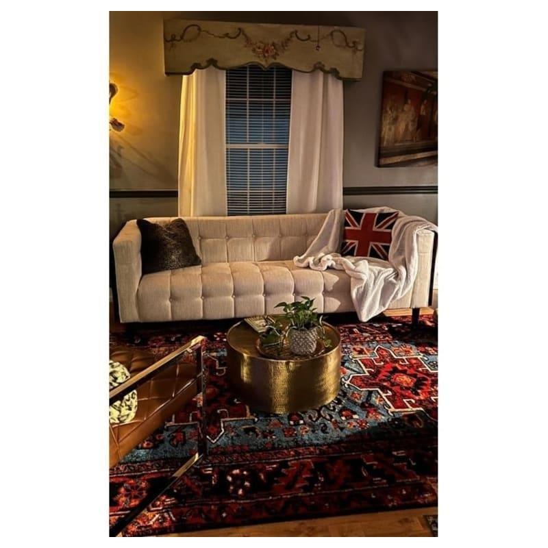 Bej Kauçuk Ağacı İskeletli Kapitoneli 3 Kişilik Bohem Koltuk - 228x81x77 cm - 294596