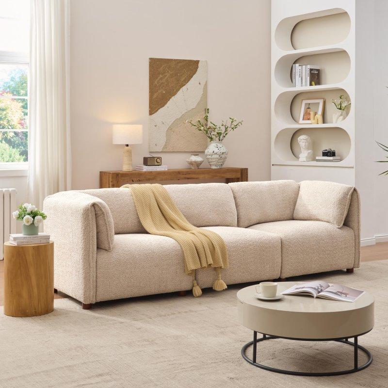 Bej Kauçuk Ağacı İskeletli Modüler Puflu Köşe Koltuk - 321x143 cm - 255622