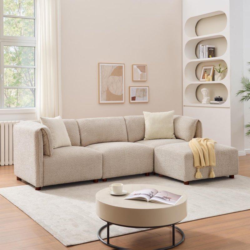 Bej Kauçuk Ağacı İskeletli Modüler Puflu Köşe Koltuk - 321x143 cm - 255622