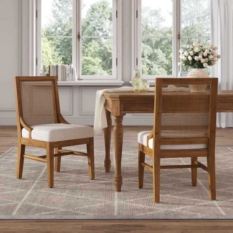 Bej Kauçuk Ağacı Kumaş Döşemeli 2li Set Rattan Sandalye - 252941