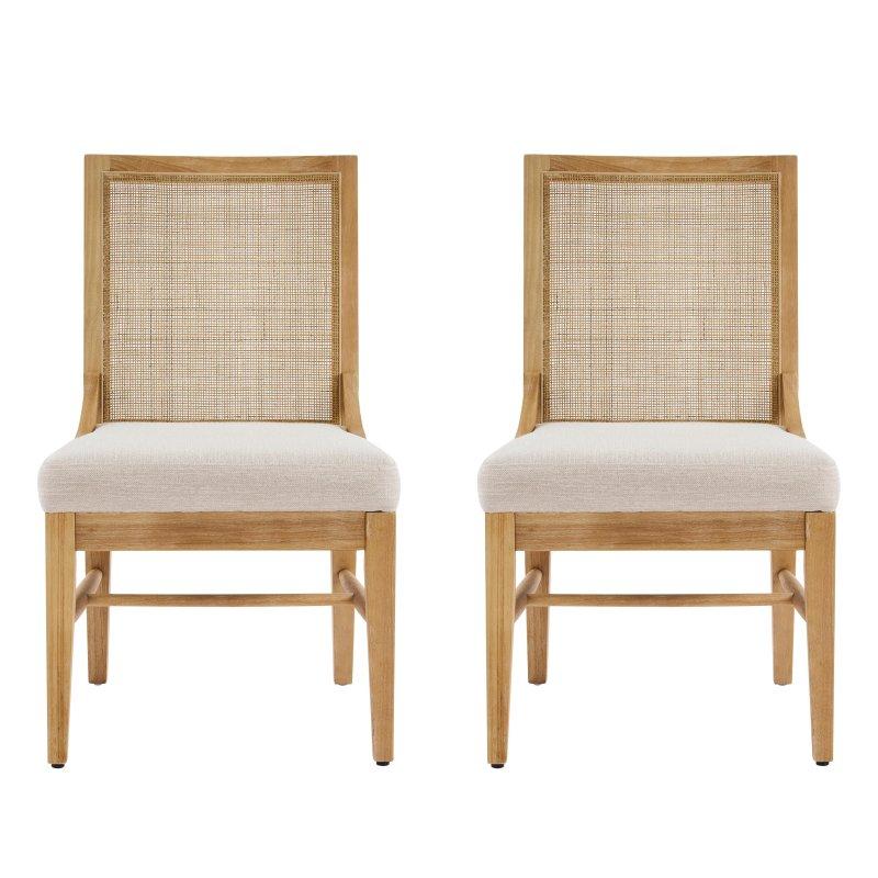Bej Kauçuk Ağacı Kumaş Döşemeli 2li Set Rattan Sandalye - 252941