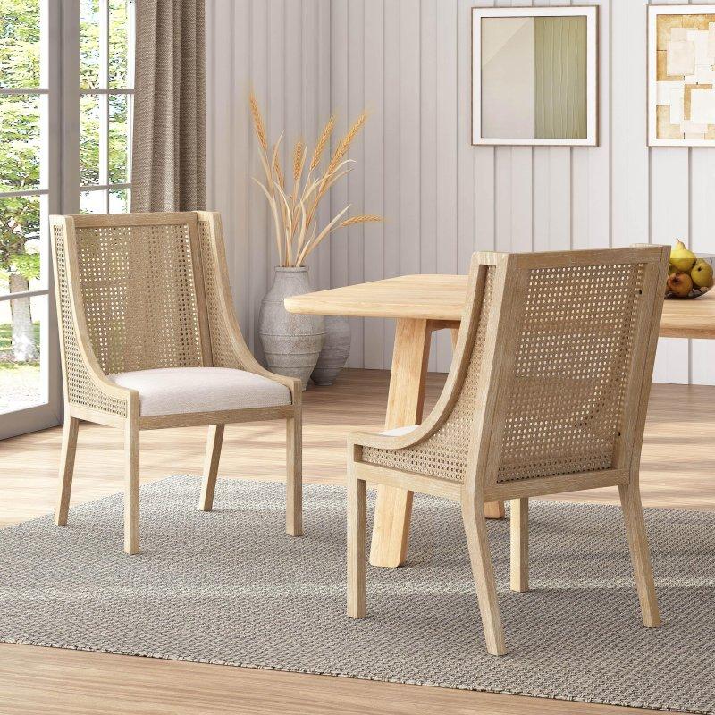 Bej Kauçuk Ağacı Kumaş Döşemeli 2li Set Rattan Sandalye - 59x61x98 cm - 253126 Bej Kauçuk Ağacı Kumaş Döşemeli 2li Set Rattan Sandalye - 59x61x98 cm - 253126