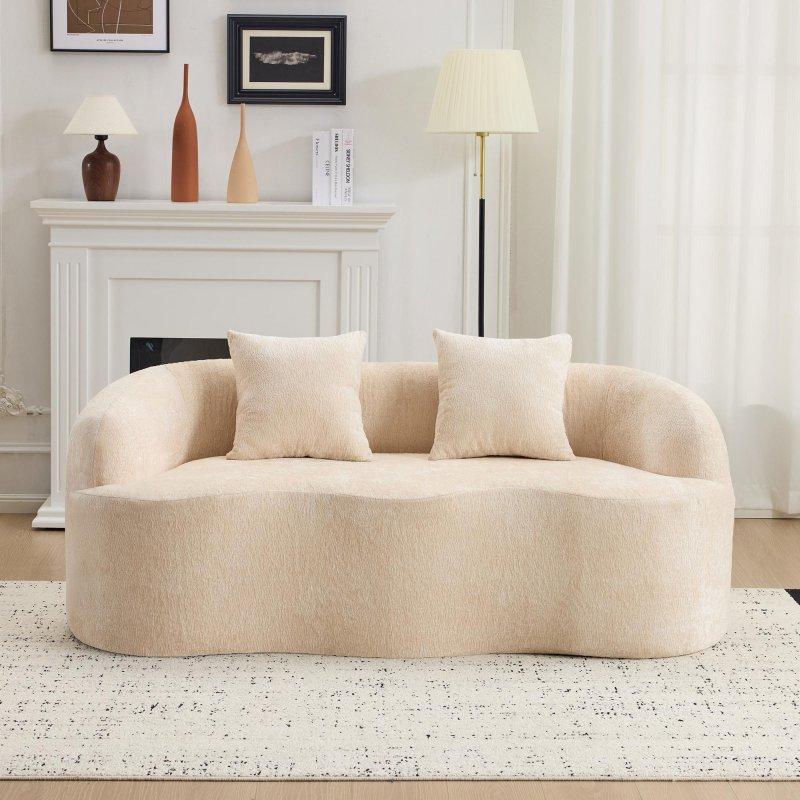 Bej Kavisli Yuvarlak Kollu 2 Yastıklı 3 Kişilik Bohem Koltuk - 187x89 cm - 287310 Bej Kavisli Yuvarlak Kollu 2 Yastıklı 3 Kişilik Bohem Koltuk - 187x89 cm - 287310