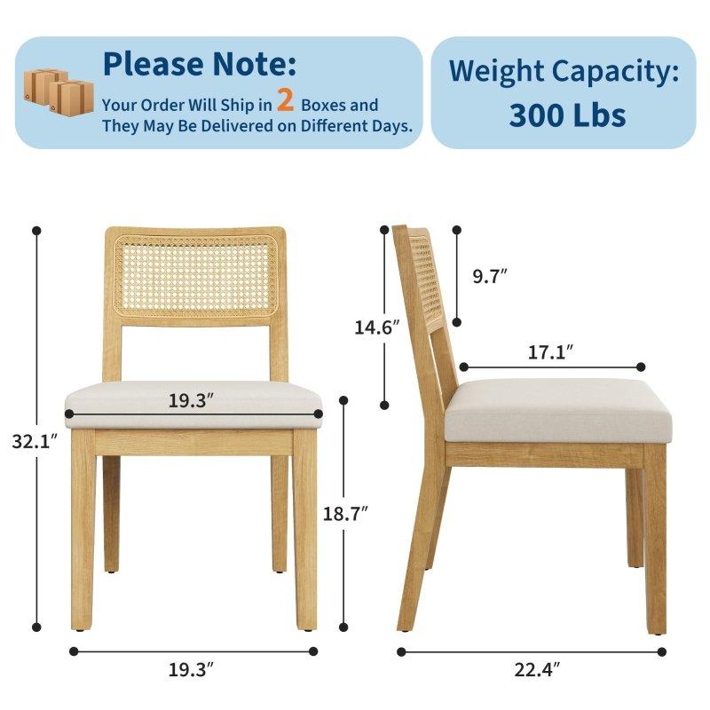 Bej Keten Döşemeli Ahşap İskeletli 2li Set Rattan Sandalye - 251742