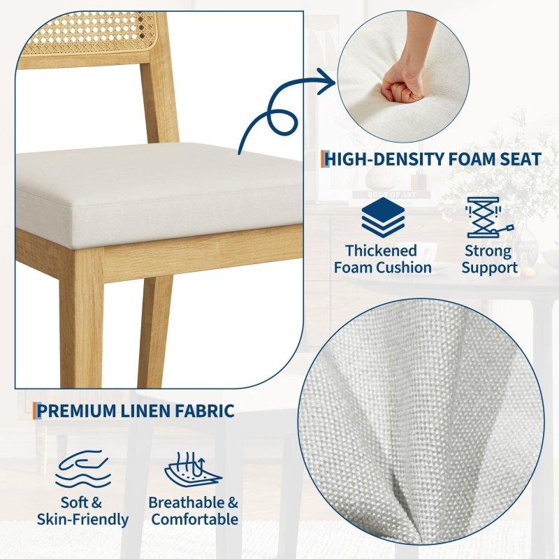 Bej Keten Döşemeli Ahşap İskeletli 2li Set Rattan Sandalye - 251742