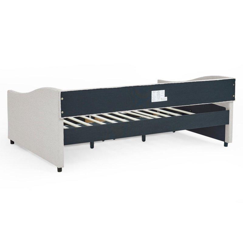 Bej Keten Döşemeli Çekmeceli Kapitoneli Daybed Karyola - 329874