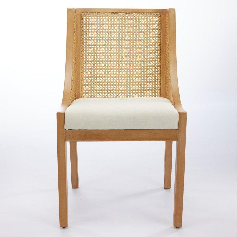 Bej Keten Döşemeli Masif Kauçuk Ağacı Kollu Rattan Sandalye - 252581