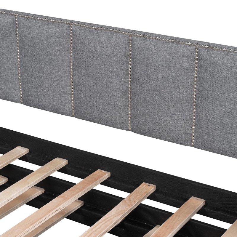 Bej Keten Döşemeli USB Portlu Yavru Yataklı Daybed Karyola - 206x110x93 cm - 329745