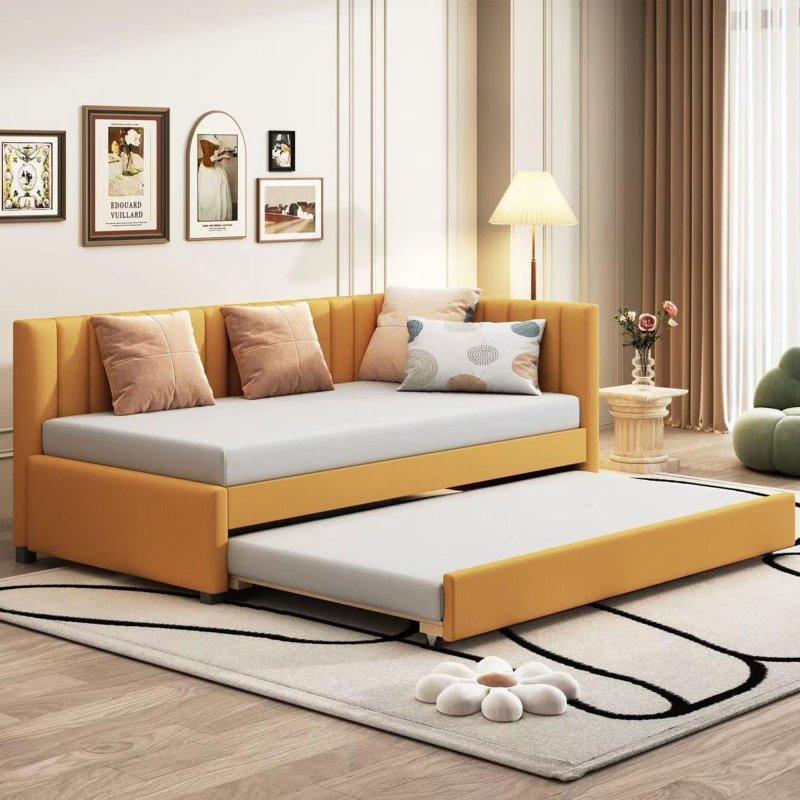 Bej Keten Döşemeli Yavru Yataklı Daybed Karyola - 329832