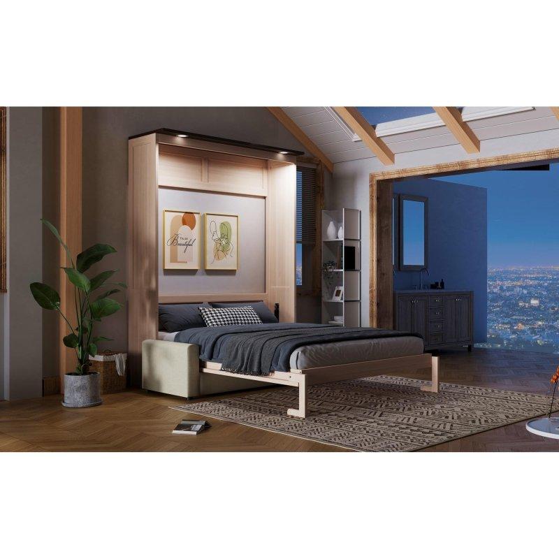 Bej Keten Koltuklu LED Aydınlatmalı Çam Ağacı Duvar Yatağı - 265262