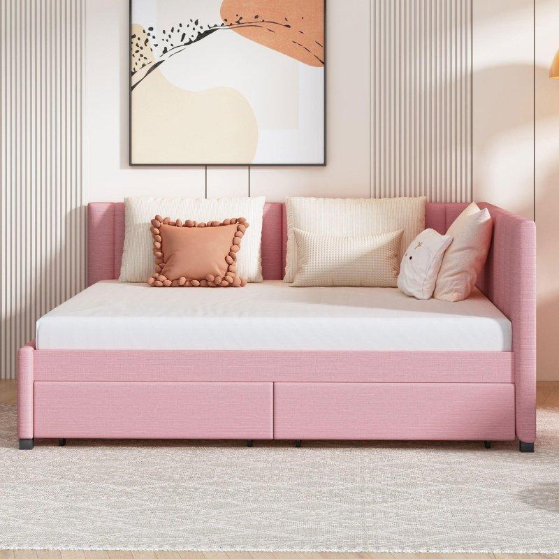 Bej Keten Kumaş Döşemeli MDF Yavru Yataklı Daybed Karyola - 330366