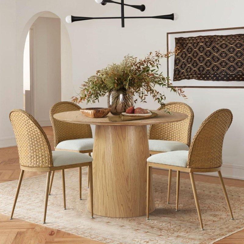 Bej Keten Kumaş Döşemeli Metal İskeletli 2li Set Rattan Sandalye - 252893