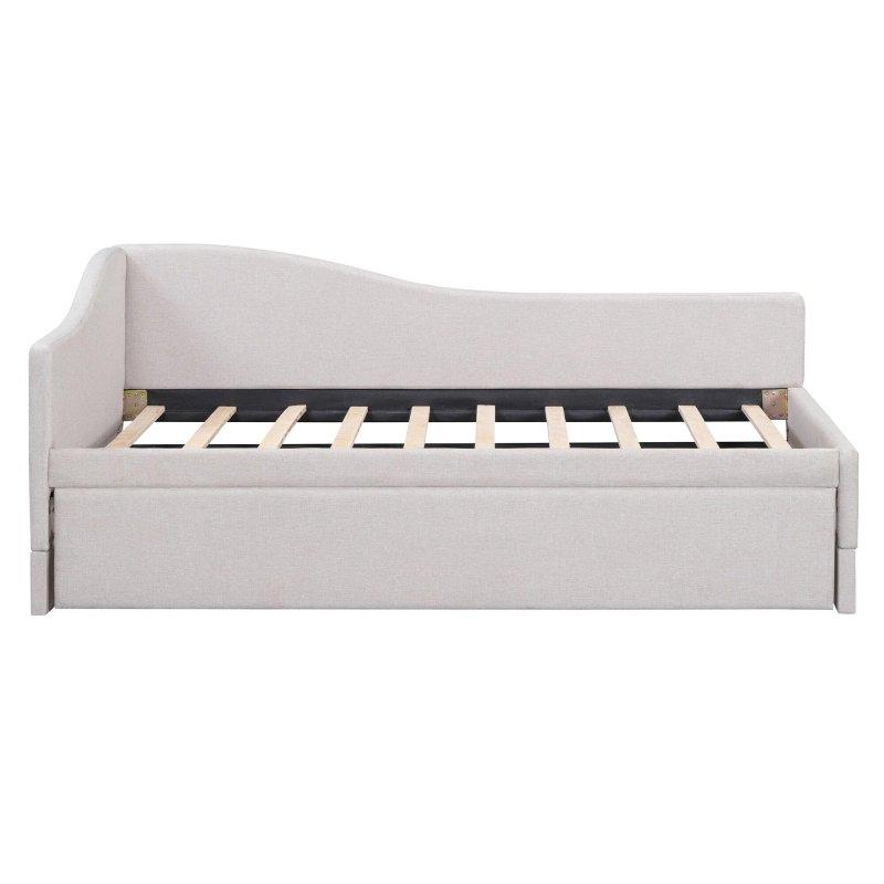 Bej Keten Kumaş Döşemeli Yavru Yataklı Daybed Karyola - 204x107 cm - 330022