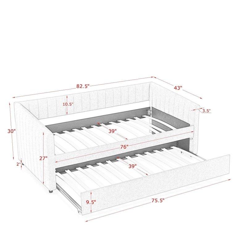 Bej Keten Kumaş Döşemeli Yavru Yataklı Daybed Karyola - 330048