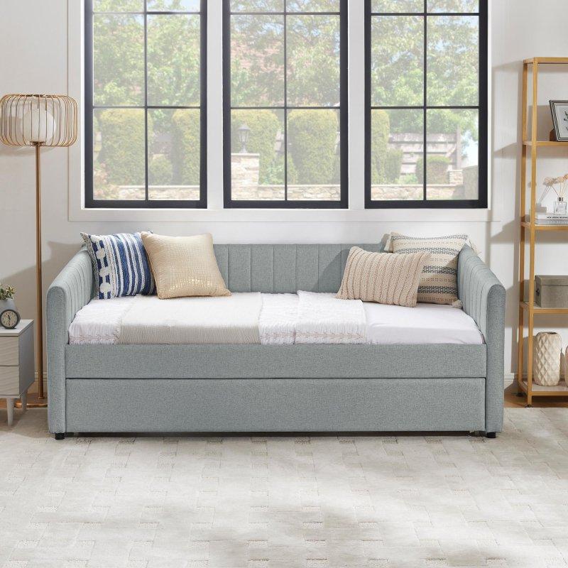 Bej Keten Kumaş Döşemeli Yavru Yataklı Daybed Karyola - 330048 Bej Keten Kumaş Döşemeli Yavru Yataklı Daybed Karyola - 330048