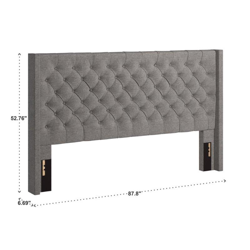 Bej Keten Kumaş Düğme Kapitoneli Kulaklı Ahşap Yatak Başlığı - 224x135 cm - 334920