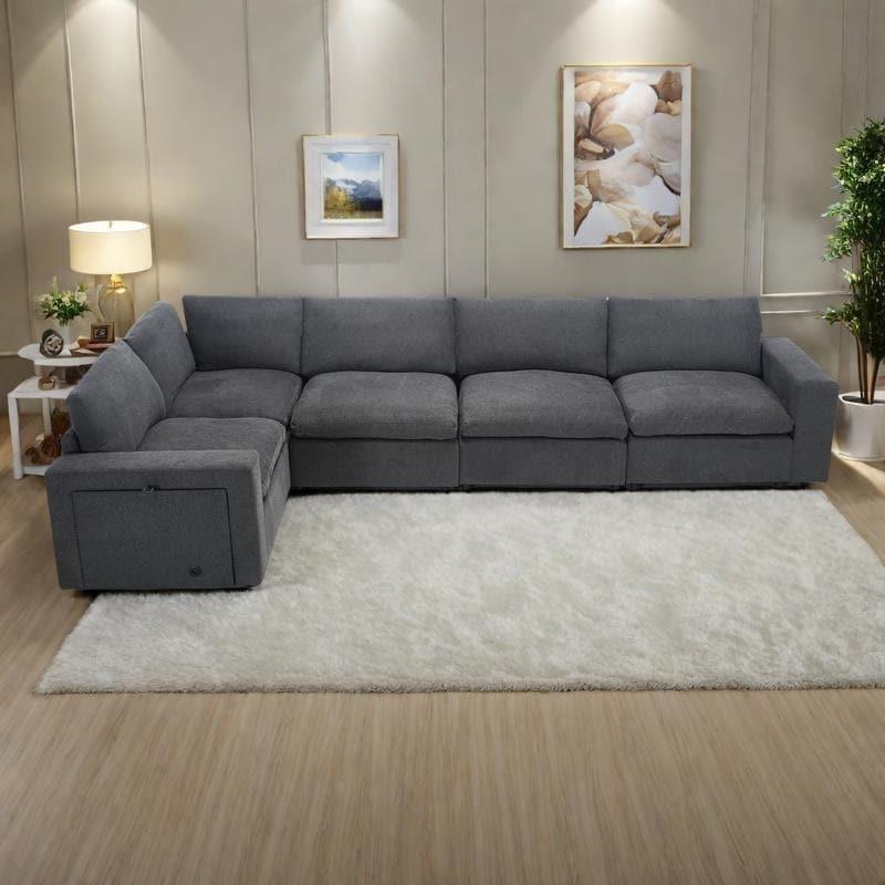 Bej Keten Kumaş Kablosuz Şarjlı Ayarlanabilir Başlıklı Modüler Köşe Koltuk - 360 cm - 256605