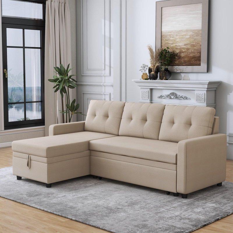 Bej Keten Kumaş Masif Ahşap Yataklı ve Sandıklı Köşe Koltuk - 201x132 cm - 256468 Bej Keten Kumaş Masif Ahşap Yataklı ve Sandıklı Köşe Koltuk - 201x132 cm - 256468