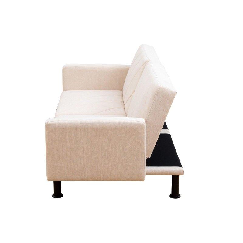 Bej Keten Kumaş Metal Ayaklı Yataklı Ayarlanabilir Sırtlıklı Bohem Koltuk - 196 cm - 286579