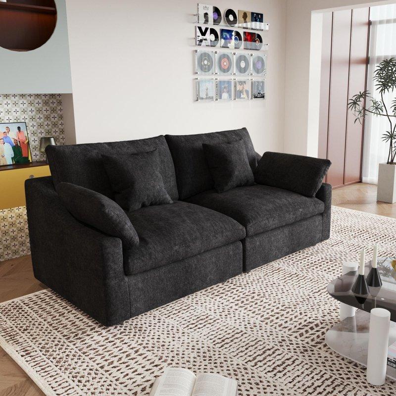 Bej Keten Kumaş Modüler Derin Oturumlu 3 Kişilik Bohem Koltuk - 304 cm - 294358