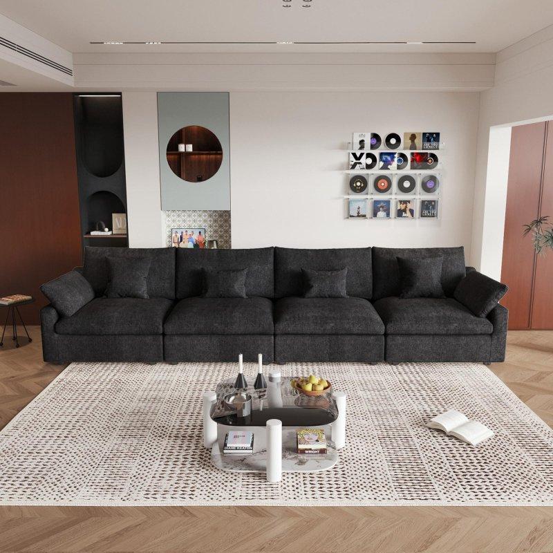 Bej Keten Kumaş Modüler Derin Oturumlu 3 Kişilik Bohem Koltuk - 304 cm - 294358