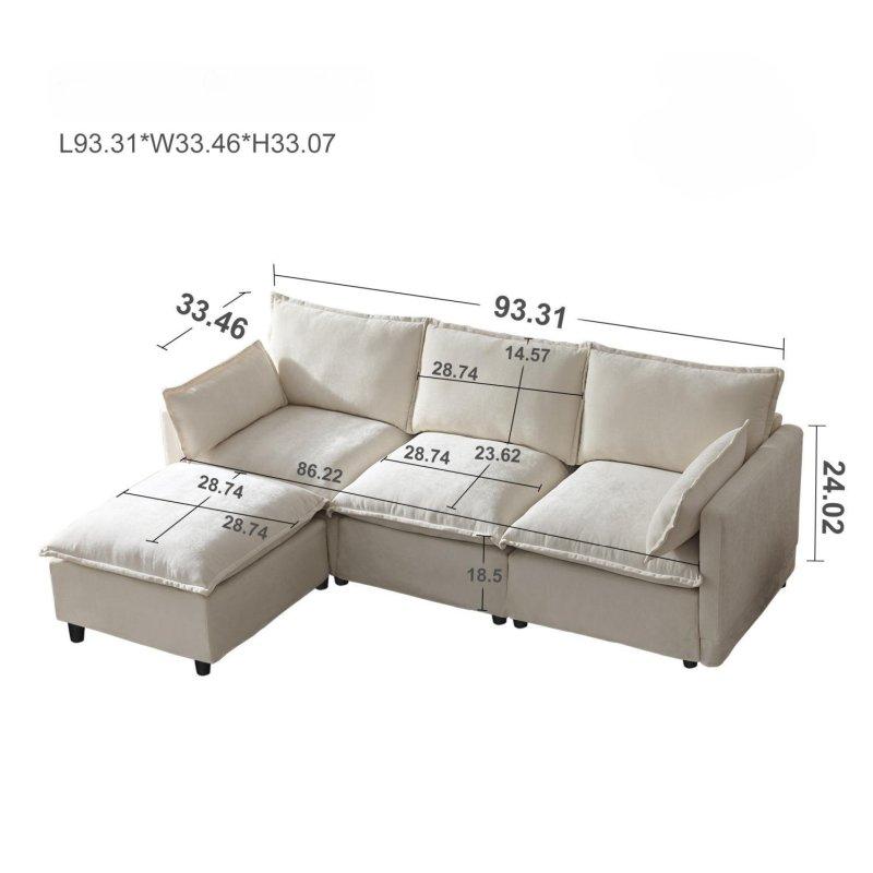 Bej Keten Kumaş Modüler Hareketli Puflu Köşe Koltuk - 238 cm - 259617
