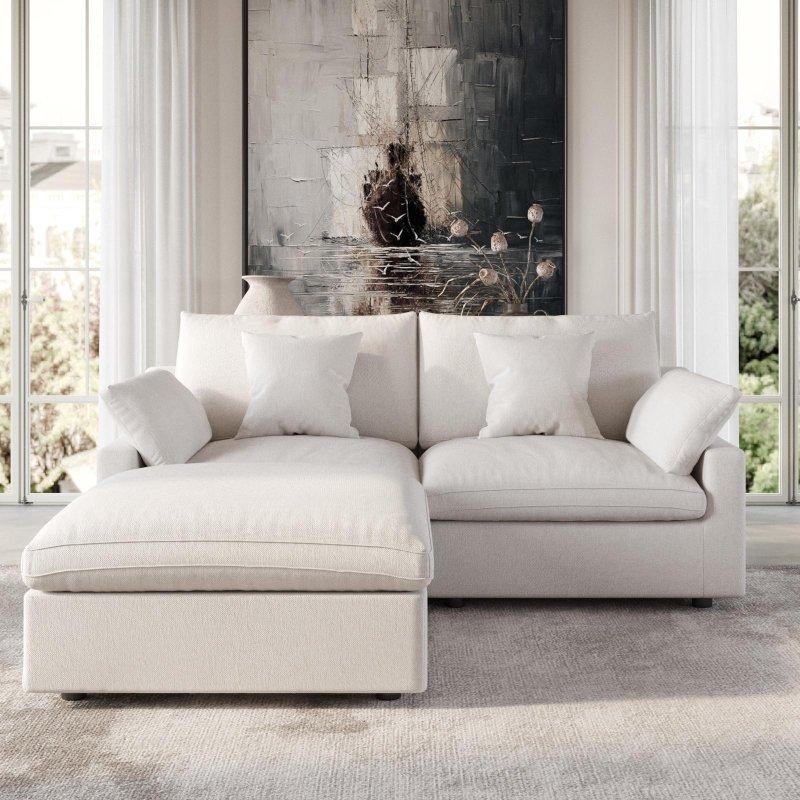 Bej Keten Kumaş Modüler Puf Dahil Köşe Koltuk - 303x198 cm - 259635