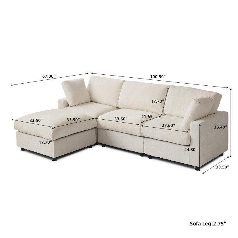Bej Keten Kumaş Modüler Puflu Köşe Koltuk - 256 cm - 259735