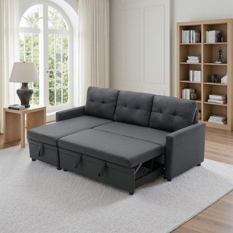 Bej Keten Kumaş Yataklı Sandıklı L Tipi Bohem Koltuk - 201 cm - 280182
