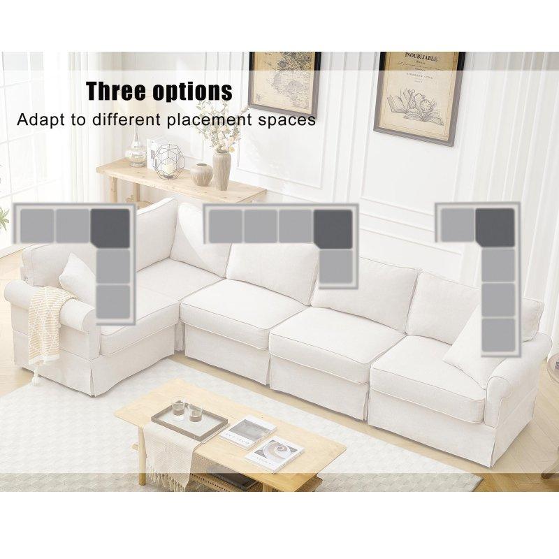 Bej Keten Kumaş Yönü Değiştirilebilir 5 Kişilik Köşe Koltuk - 239x239 cm - 258664