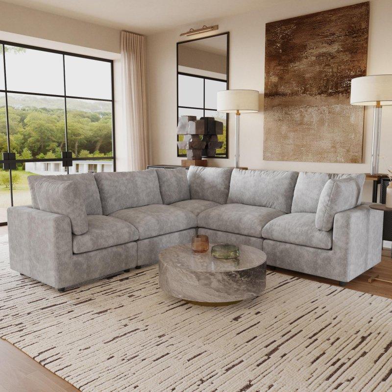 Bej Keten Modüler Yıkanabilir Kılıflı Köşe Koltuk - 256x256 cm - 257821