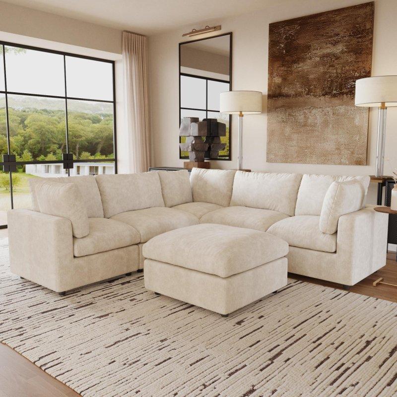 Bej Keten Modüler Yıkanabilir Kılıflı Köşe Koltuk - 256x256 cm - 257821