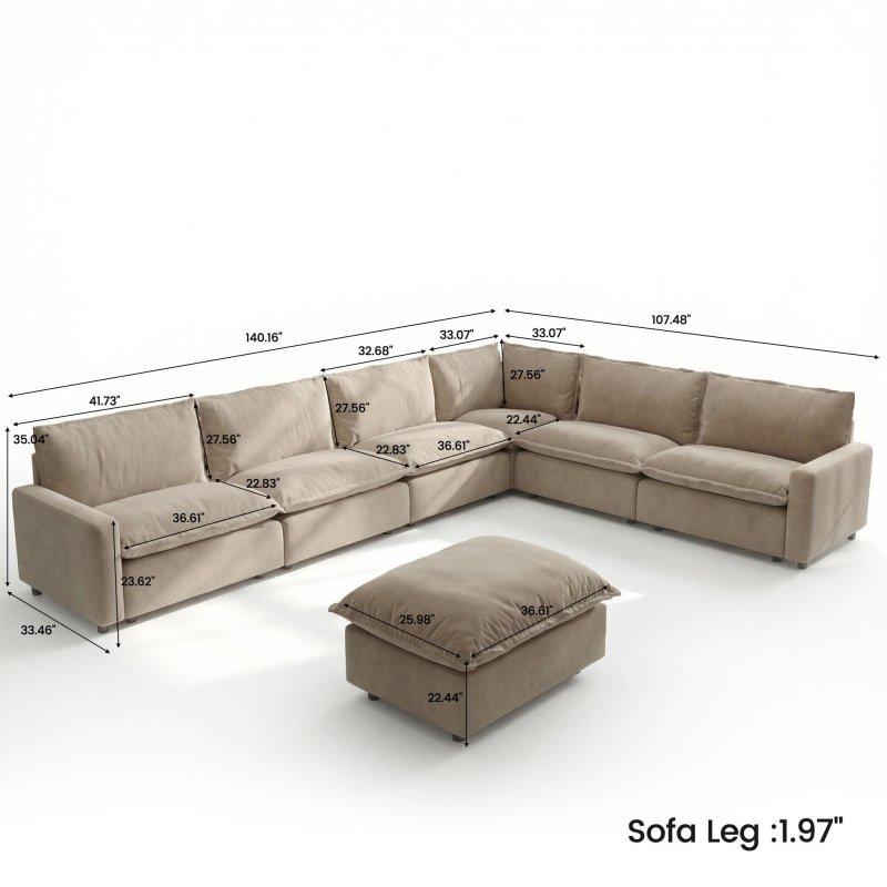 Bej Keten Modüler Yönü Değiştirilebilir Ahşap Köşe Koltuk - 357 cm - 257232