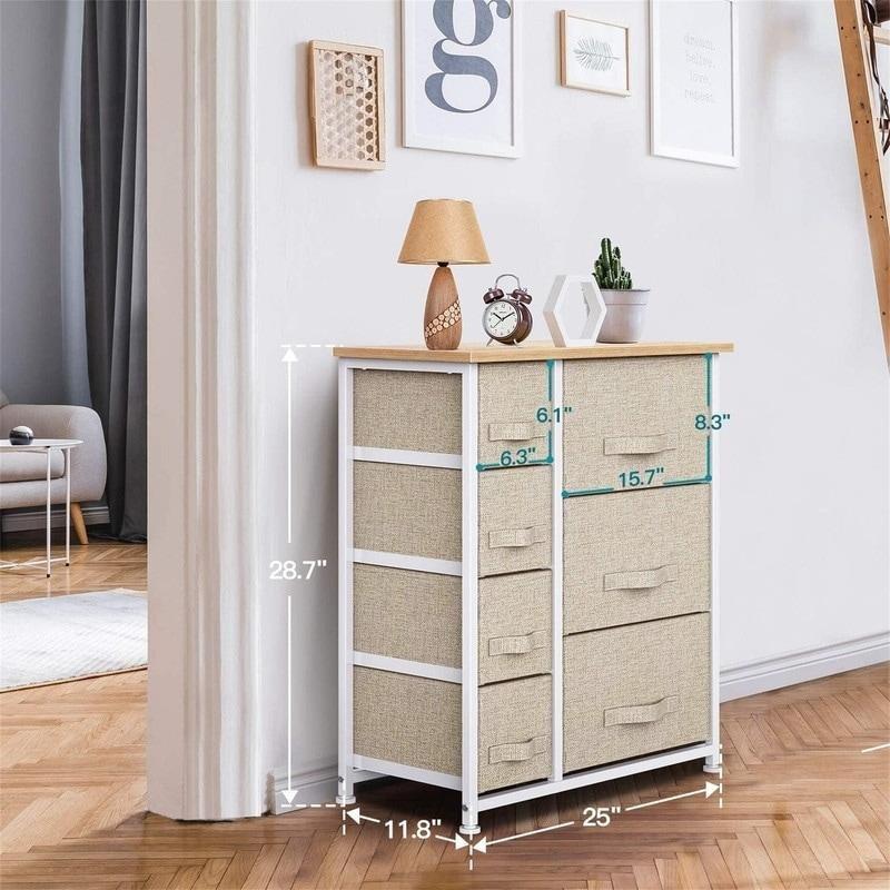 Bej Kumaş 7 Çekmeceli MDF Tablalı Modern Şifonyer - 64x74x30 cm - 310137