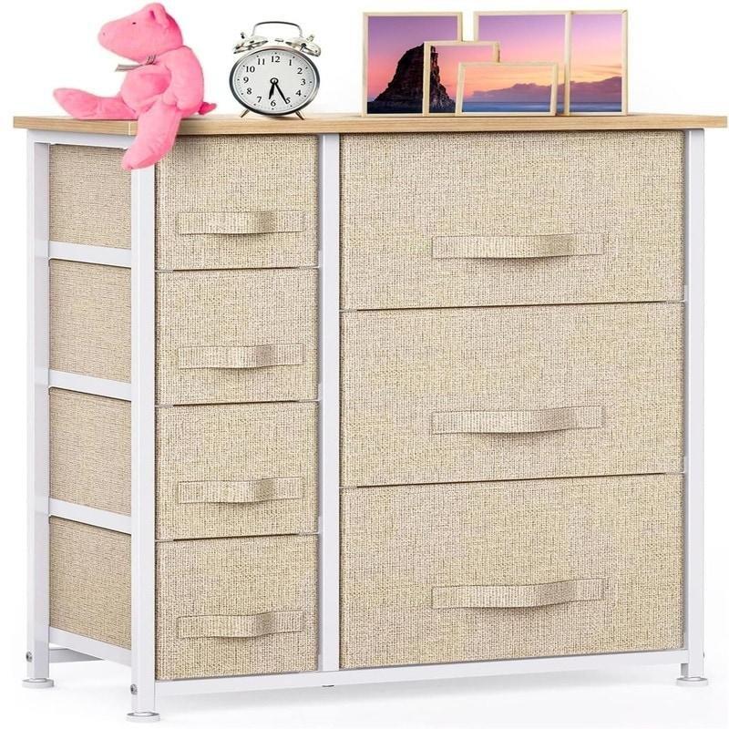Bej Kumaş 7 Çekmeceli MDF Tablalı Modern Şifonyer - 64x74x30 cm - 310137 Bej Kumaş 7 Çekmeceli MDF Tablalı Modern Şifonyer - 64x74x30 cm - 310137