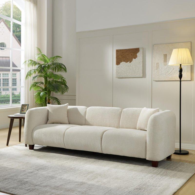 Bej Kumaş Ahşap Ayaklı 3 Kişilik Modern Bohem Koltuk - 221 cm - 277743