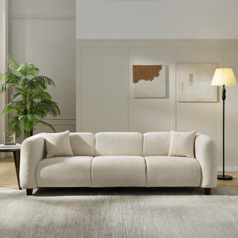Bej Kumaş Ahşap Ayaklı 3 Kişilik Modern Bohem Koltuk - 221 cm - 277743
