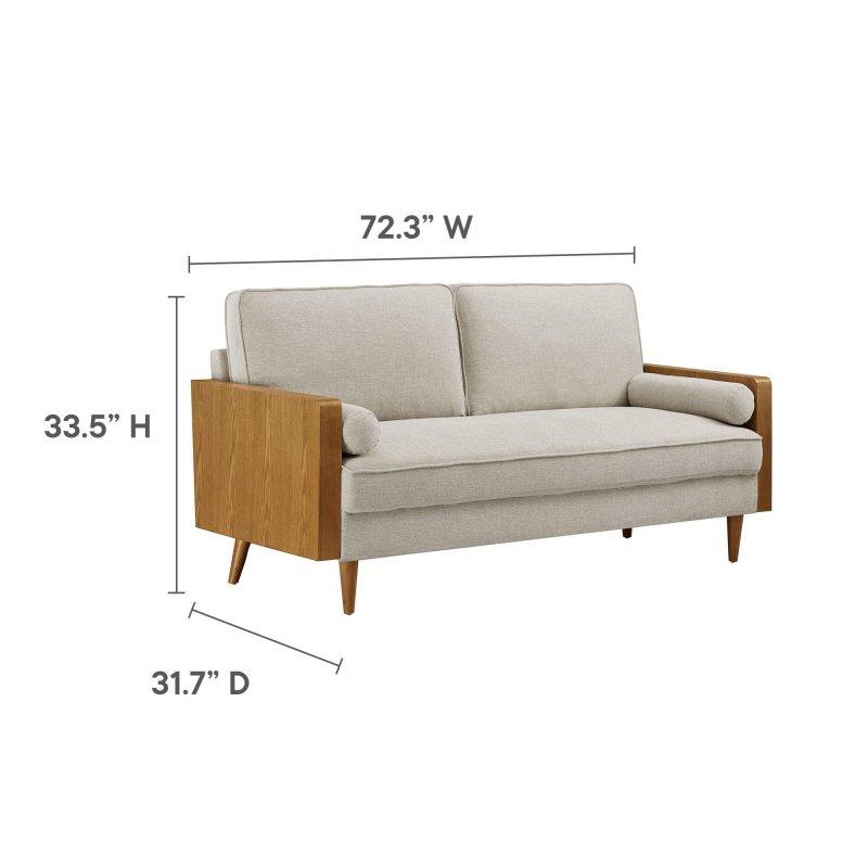 Bej Kumaş Ahşap Kaplama Kollu 3 Kişilik Bohem Koltuk - 184 cm - 285376