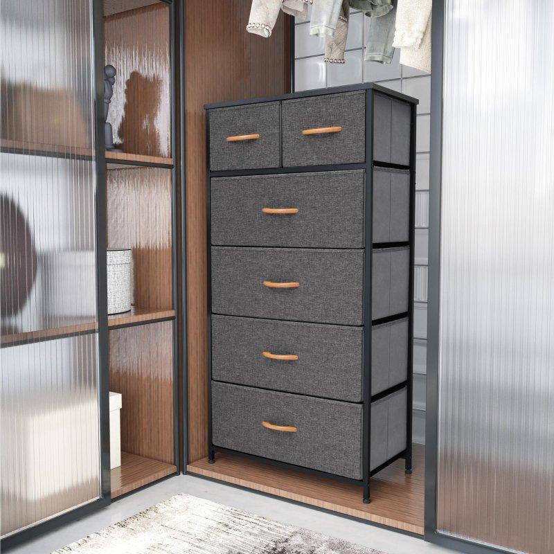 Bej Kumaş Çekmeceli MDF Tablalı Dikey Şifonyer - 59x30x117 cm - 296064