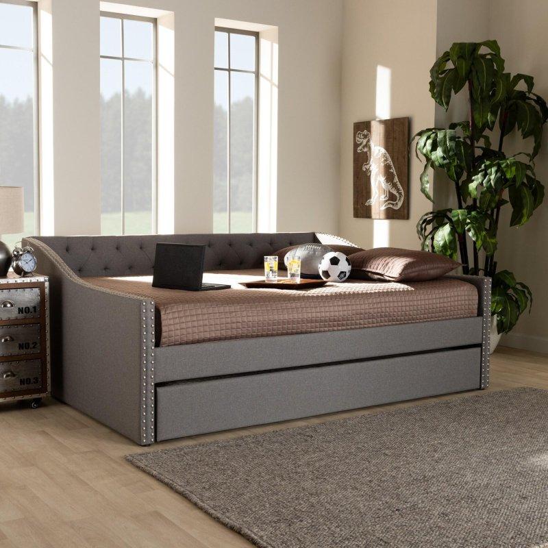 Bej Kumaş Döşemeli Kapitoneli Zımba Detaylı Yavru Yataklı Daybed Karyola - 330653